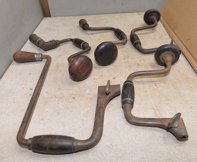 5 antique John S Fray bit braces woodworking collectible vintage drill tool lot