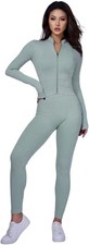 Women Ladies 3-Piece Yoga Suit Long Sleeve Workout Set Jacket Leggings Bra SMALL