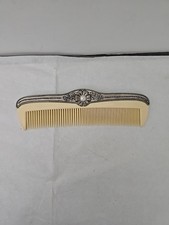 Silver Plated Celluloid Comb Ornate Flower Pearl Design Vanity 7.25 Vintage