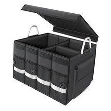Car Trunk Organizer with Reflective Stripes.1680D Polyester Folding 55L Black