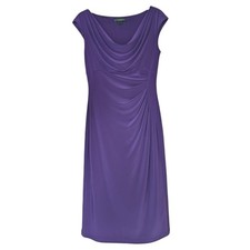Lauren Ralph Lauren Dress Womens 6 Purple Ruched Cowl Neck Cap Sleeve Sheath