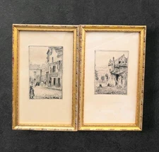 2 Antique 1900 Eugene Delatre Rue Du Mont Cenis & Place du Tertre Paris Etchings
