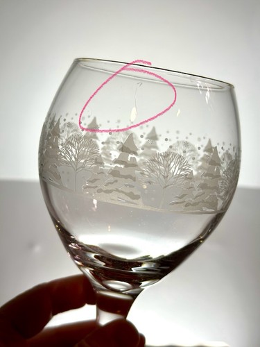 Libbey Arby's WINTER SCENE Set of 4 Balloon Wine Glasses Frosted Gold Rim 8" - Picture 8 of 9