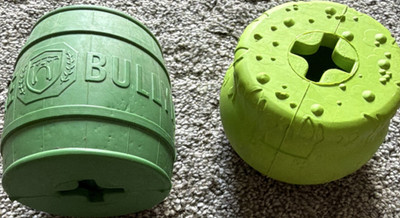 BULLYMAKE Heavy Duty Rubber Green Treat Dispensing Chew Toy Set for Large Dogs