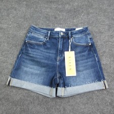 RISEN Shorts Womens M Blue Denim Cut-Off Cuffed Fringe 5-Pocket 27x4.5 NWT
