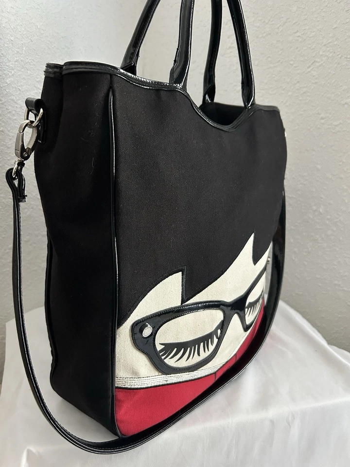 Muñeca bibliotecaria Lulu Guinness Face Wanda Eyeglasses Lashes Tote / Bolso de hombro Foto 4 de 4