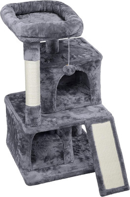 Basic 3-lagiger Katzenbaum Turm Katzenkratzbaum mit 2 Eigentumswohnungen/2 Sitzstangen/Sisal S