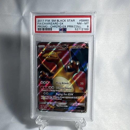 2017 POKEMON SM BLACK STAR PROMO #SM60 FULL ART/CHARIZARD GX PSA 8