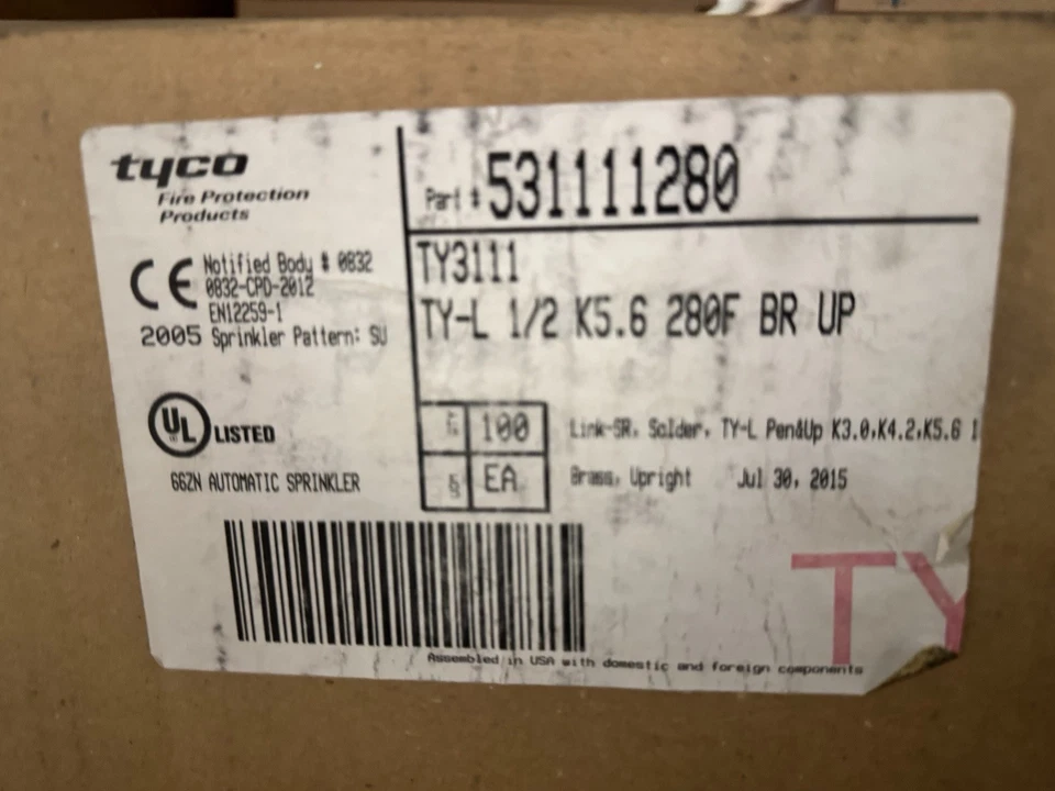 1 Estuche de ASPERSOR AUTOMÁTICO Tyco TY3111 Latón 66ZN, Link-SR, 280F, 1 Estuche Foto 2 de 4