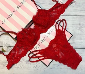 Victoria's Secret Shine Strap Dream Angels Lace Bra Brazilian Set Shimmer Red