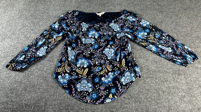 Willow Drive Womens size XS Blue Floral Casual Long Sleeve  Blouse