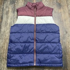 Janie and Jack Navy Maroon Striped Puffer Vest Boys Sz 7-8 Water Resistant