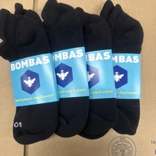 Bombas Mens Black Large Solid Ankle Socks - 4 Pair - Ship from 🇺🇸