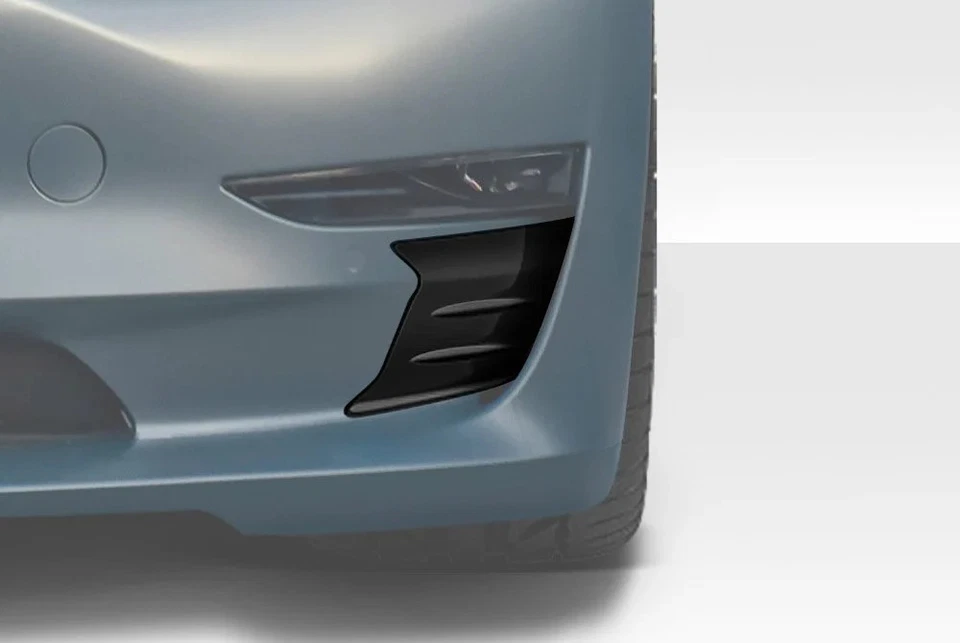 For Tesla 3 18-21 Vortex Style Fiberglass Front Bumper Vent Trims Unpainted Foto 2 de 4