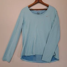 Nike Womens Dri Fit Contour Long Sleeve Running Shirt Mesh Blue Large