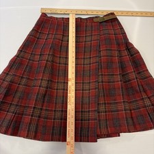 Vtg Pendleton Kilt Tartan Plaid 10 Pleated A-line Wrap Skirt Wool MIDI Buckle
