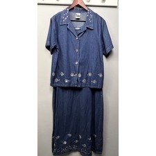 Vintage RJ & Co Denim Dress 2 Piece Womens Medium Tank Dress Embroidered Maxi