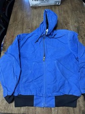 Vintage RARE 90s Carhartt Royal Blue Hooded Work Jacket JR149 Size XL READ