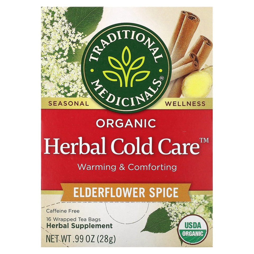Organic Herbal Cold Care™, Elderflower Spice, Caffeine Free, 16 Wrapped Tea