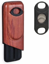 LOTUS Woodgrain 62 RG Cigar Case & Cutter Gift Set - Woodgrain & Black
