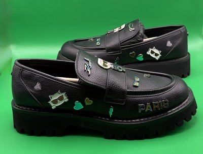 NIB Karl Lagerfeld Paris Black Gaston Size 10 M Embellished Slip On Loafer