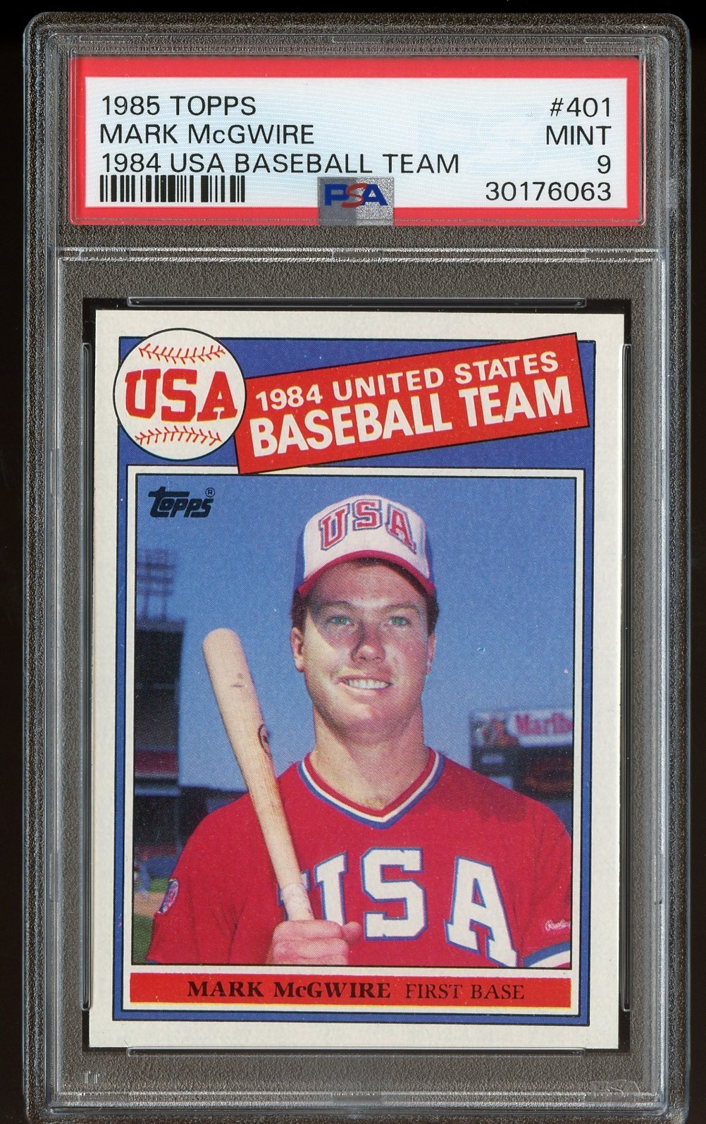 1985 Topps MARK McGWIRE #401 1984 USA Baseball Rookie RC - Well-Centered - PSA 9