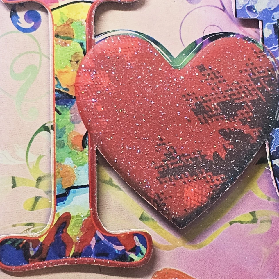 Leanin Tree Valentine's Day Greeting Card I Love You XO 3D Foam Glitter Red Pink - Image 2 of 4