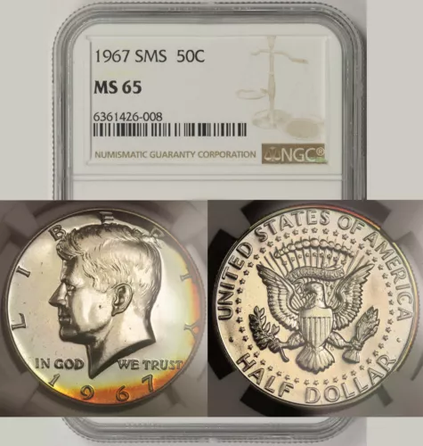 1967 SMS Kennedy Half Dollar 50C MS 65 NGC Color Toned