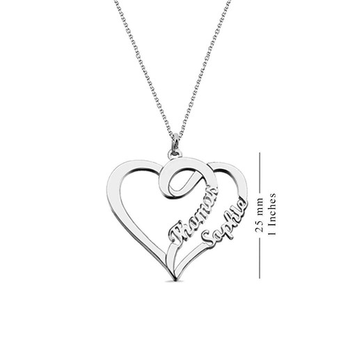 Personalized Customized 2 Name Custom Double Heart Couple Pendant Necklace Women - Picture 3 of 6