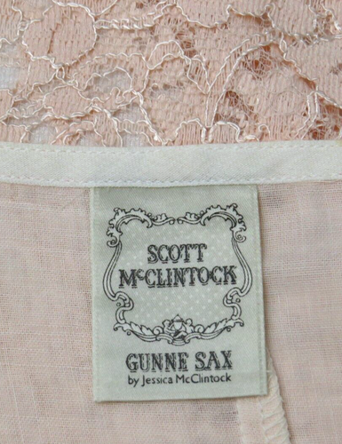 VTG 1980s GUNNE SAX PALE PEACH LACE DRESS & SLIP - Picture 7 of 24