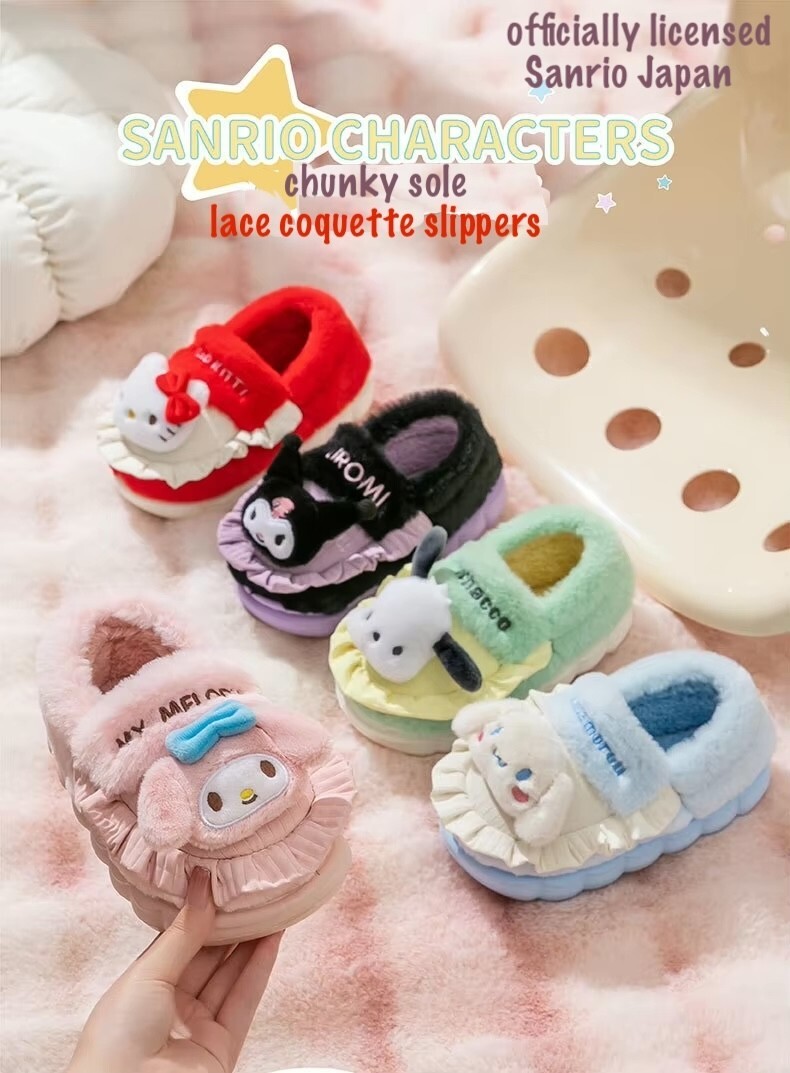 SAOLA Sanrio Hello Kitty soffici pantofole coquette suola grossa pizzo Y2K scarpe da casa US8