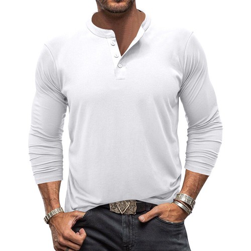 Mens Tops Long Sleeve T Shirts Men Plain Henley Neck Holiday Fashion Basic Tee - Picture 9 of 44