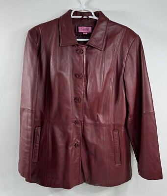 Excelled Collection Vintage Women s L Red Leather Jacket Minimalist Luxury 