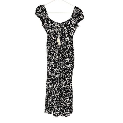 Luna Chix Midikleid Blumen Cottagecore Bohemian Schwarz Größe S