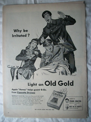 VTG 1945 Orig Magazine Ad Old Gold Cigarettes BW IRRITATED Soldier  Agitating Man