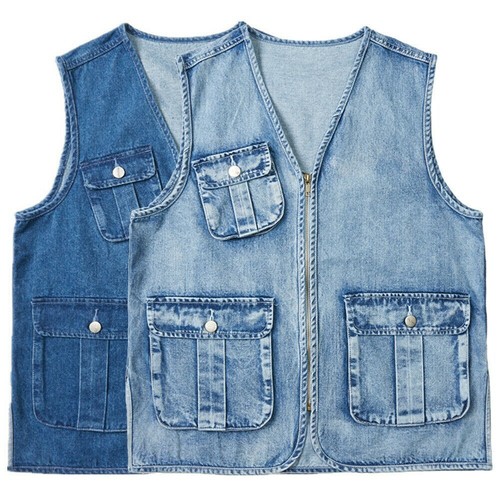 Men Denim Vest Jeans Multi Pocket 