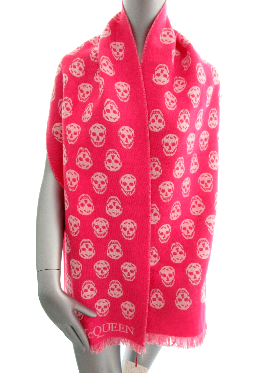 Alexander McQueen Reversible Wool Scarf in Fushia Pink NEW WITH