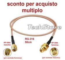 Cavo coassiale RG316 50ohm 50cm connettori RP- SMA Maschio/RP-SMA Femmina RMF1