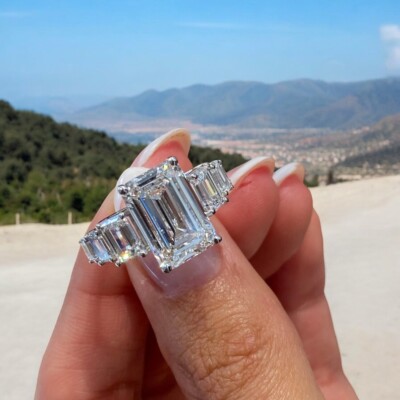 18 K Weißgold Verlobungsring Smaragdschliff Laborgrown Diamant 7,42 ct IGI