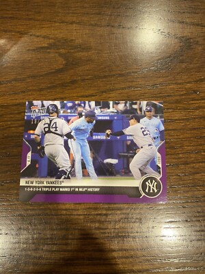 Yankees 2021 MLB TOPPS NOW Card 371 Triple Play History Purple Parallel 19/25