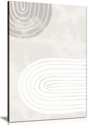 Beige & Weiß Bogen Linie Kunst Gerahmtes Leinwandbild Wandbild Wohndeko