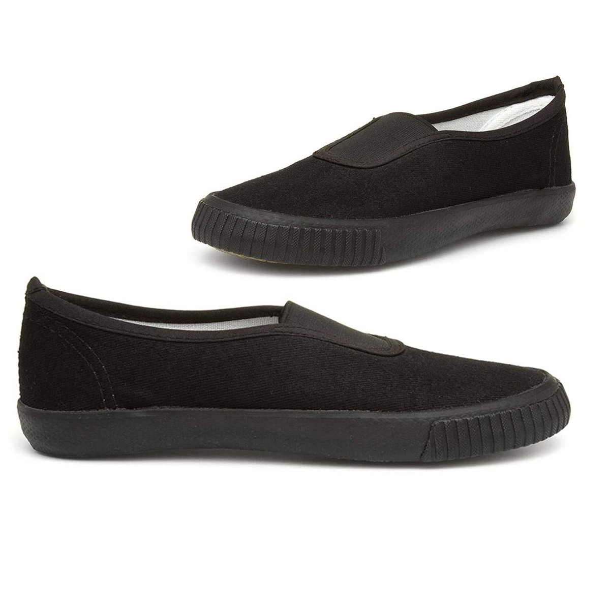Casual Shoes Black Gusset Plimsolls Canvas Shoes Mens Black Slip