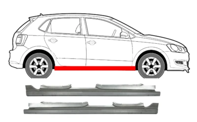 Für Volkswagen Polo 2009-2017 4 Tür Voll Schweller Reparaturblech/ L+R/ Paar - Bild 1 von 4