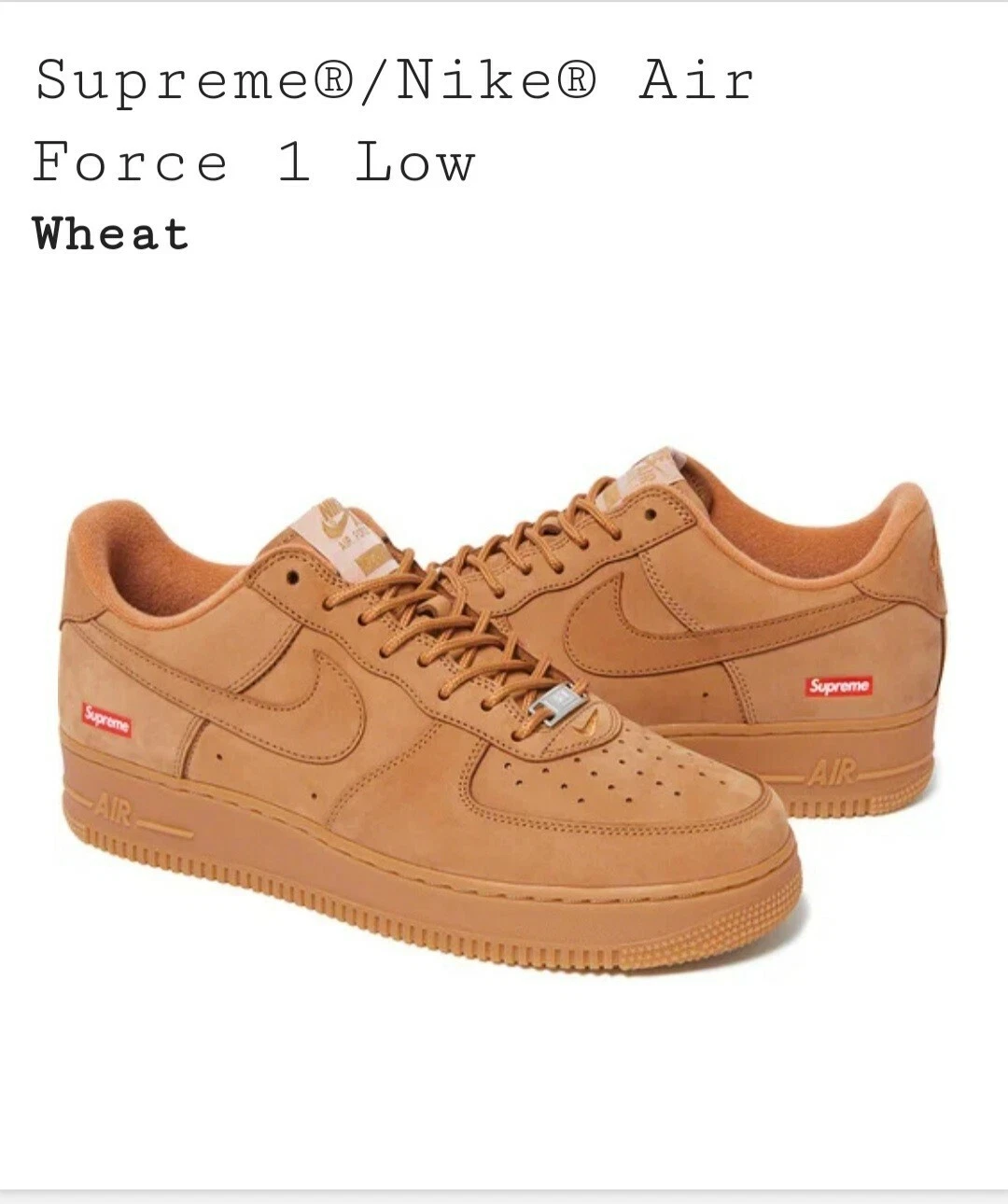 Supreme x Nike   Air Force 1   Blé   Taille UK8   Neuf