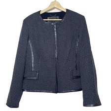 NWT John Meyer Faux Leather Trim Zip Up Blazer Jacket Navy Sz 14