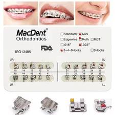 1 Pack MacDent Dental Orthodontic Metal Brackets Braces Mini Roth.022 Hooks 345