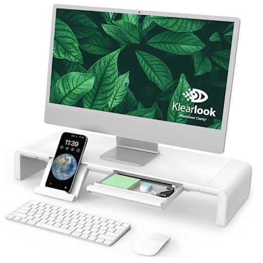 Monitor Stand Riser, Klearlook Foldable, Height Adjustable Computer White
