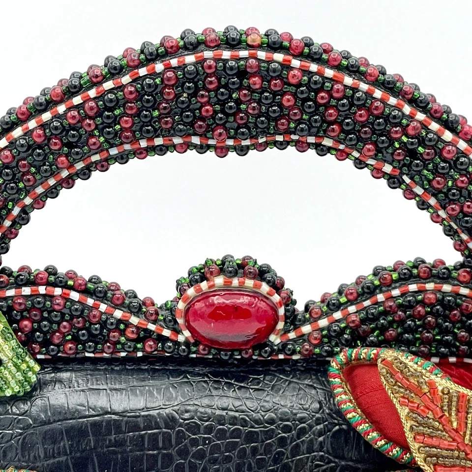 Mary Frances Christmas Holiday Party Poinsettia Beaded Red Velvet Purse Handbag - Image 4 of 4