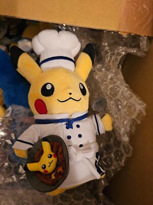 Offizielle Pikachu Plüsch weiße Kochmütze Pokemon Cafe Japan Puppe Stofftier exklusiv