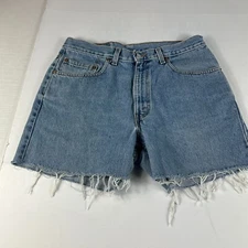 Y2K` Levi's Jean Shorts Mens 34 550 Blue Faded Cut Off Frayed Cotton Denim Jorts